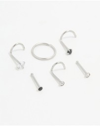 Lovisa - Surgical Steel Black Cubic Zirconia Nose Ring & Stud 6-Pack