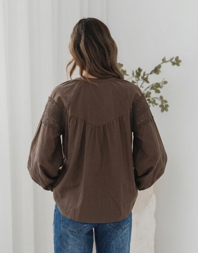 Esther & Co - Chenille Blouse - Choc Lace