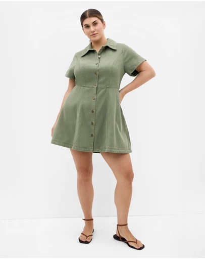 City Chic - Leia Short Sleeve Drill Mini Dress