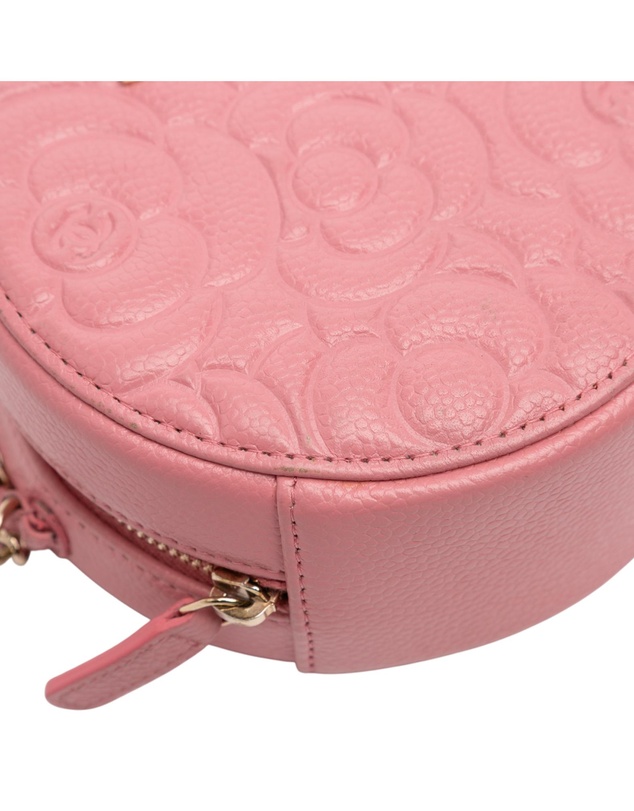Pre-Loved by Azura Reborn - Pre-Loved CC Embossed Caviar Camellia Round Clutch With Chain