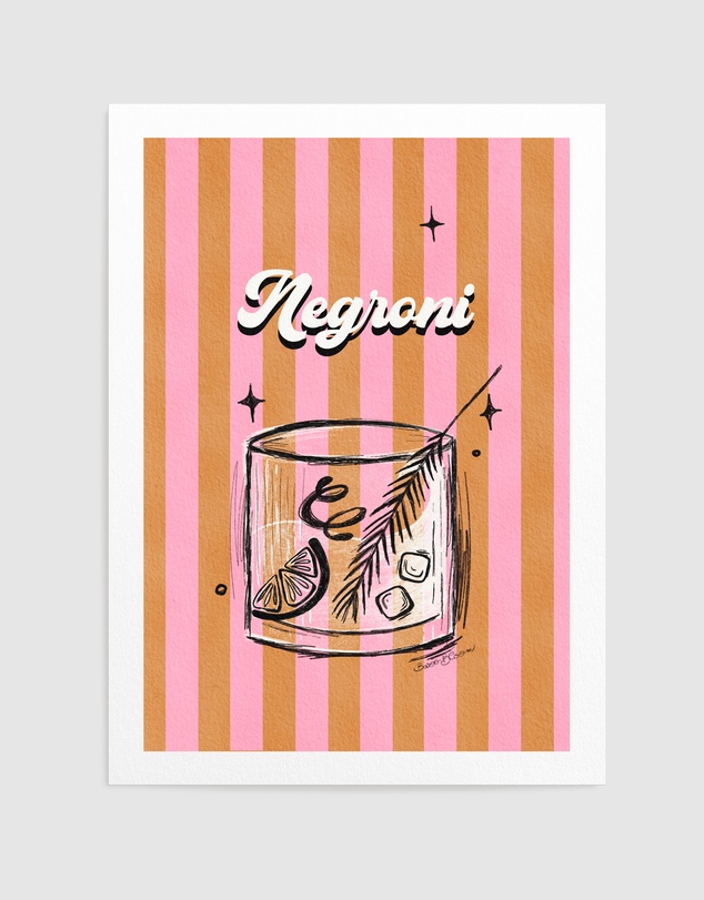 Olive et Oriel - Negroni Drink On Stripes by Baroo Bloom Art Print