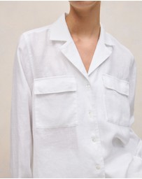 Trenery - Linen Pocket Detail Long Sleeve Shirt in White