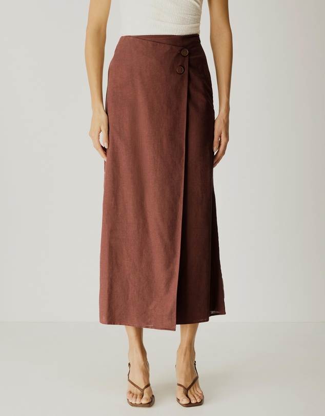 Atmos&Here - Alva Linen Blend Wrap Midi Skirt