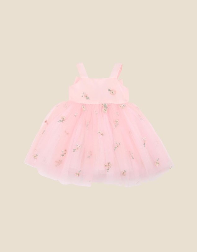 Bebe by Minihaha - Pink Floral Embroidered Back Bow Tulle Dress With Bloomers - Babies