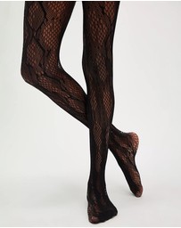 High Heel Jungle - Sleek Snakeskin Tights - Black