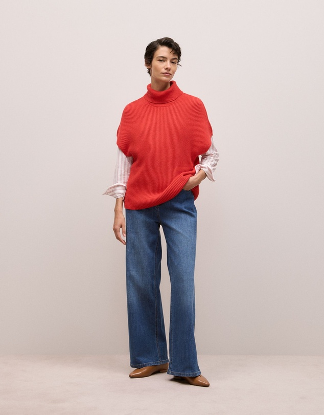 Trenery - Cotton Cashmere Sleeveless High Neck Knit in Spice Red