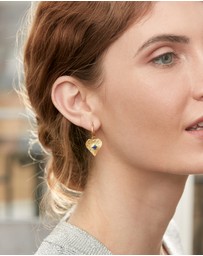 Ottoman Hands - Golden Heart Hoop Earrings with Blue Crystal