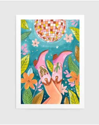 Olive et Oriel - Cowboy Boots And Disco Ball by Caroline Bonne Muller Art Print