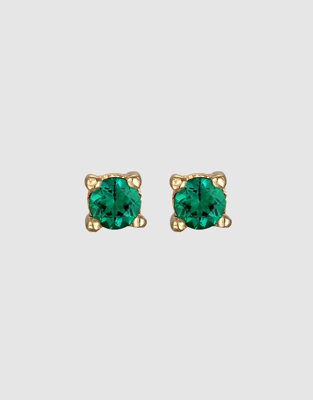 Elli Jewelry - Emerald Solitaire Stud Earrings in Gold-Plated 925 Silver
