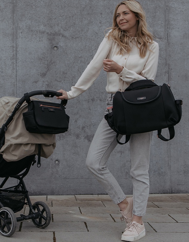 Storksak - Stroller Organiser Luxe Black & Rose Gold