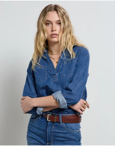 DRICOPER DENIM - Ash Denim Pop Over Shirt