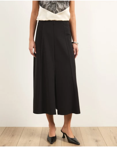 Atmos&Here - Laura Ponte Midi Skirt With Front Split At Hem