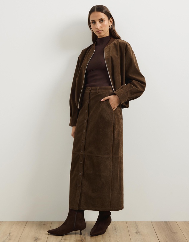 Atmos&Here - Sylvette Faux Suede Midi Skirt