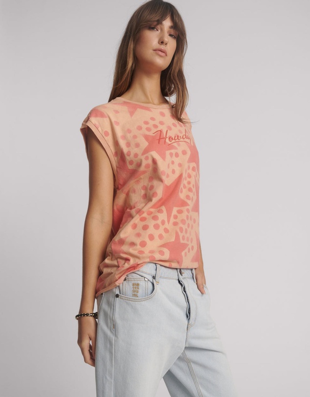 ONE TEASPOON - Polka Star Hand Sprayed Howdy Unisex Tank Top - Peach