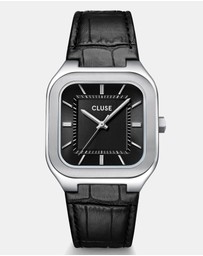 Cluse - Quadrus Leather, Black, Silver Colour