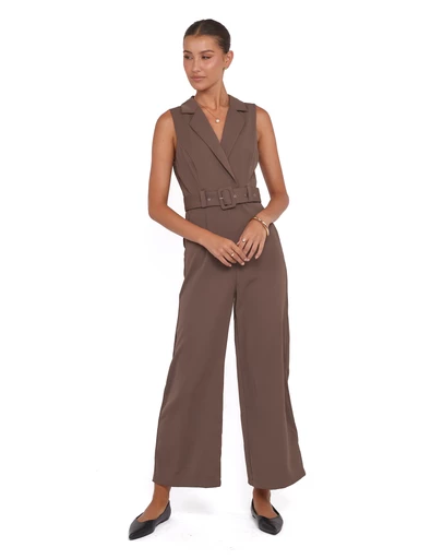 Petal & Pup - Sienna Belted Jumpsuit - Khaki Brown