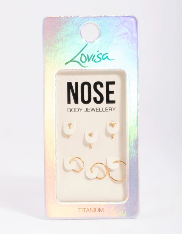 Lovisa - Gold-Plated Titanium Nose Stud 6-Pack