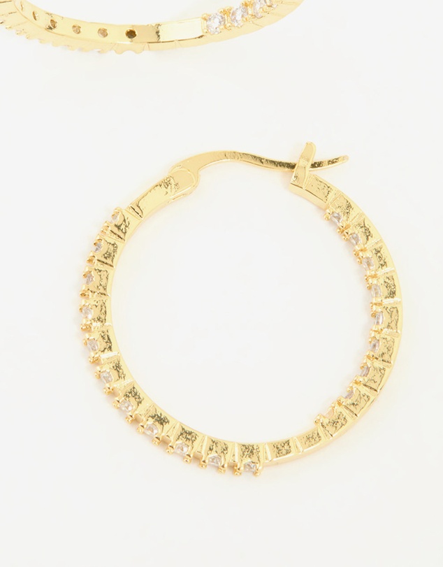 Lovisa - Gold Plated Cubic Zirconia Skinny Large Hoop Earrings