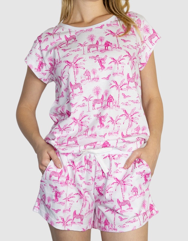 Sant And Abel - Women's Skydog Toile Pink Jersey Short PJ Set