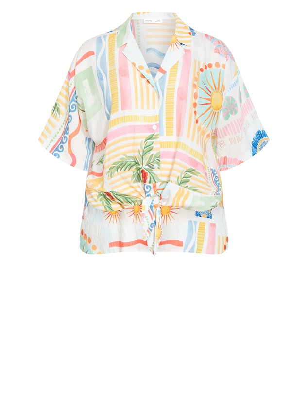 City Chic - Plus size Aliya Sea Dream Placement Print Shirt - ivory