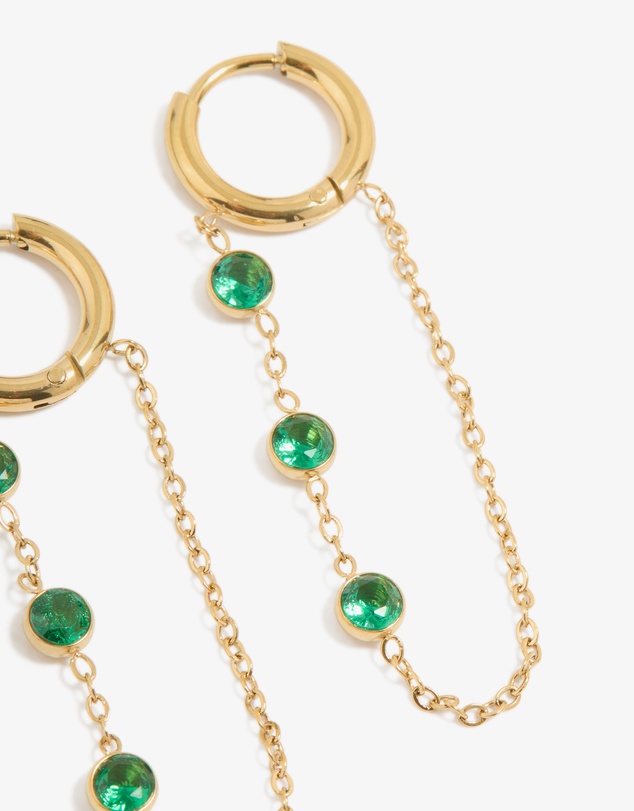 Lovisa - Waterproof Gold Plated Stainless Steel Green Cubic Zirconia Huggie Earrings 2-Pack