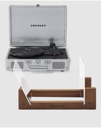 Crosley - Crosley Cruiser Bluetooth Portable Turntable - Silver + Bundled Crosley Record Storage Display Stand