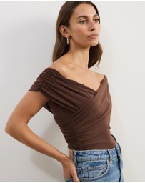 Atmos&Here - Ophelia Cross Off Shoulder Mesh Top