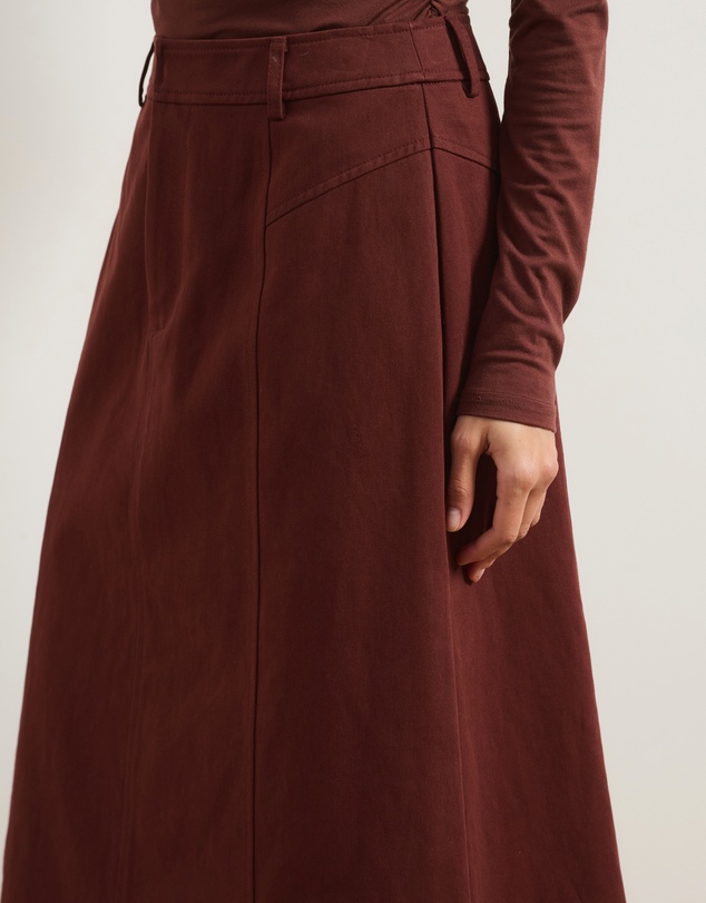 Atmos&Here - Lia A-Line Midi Skirt In Chambray