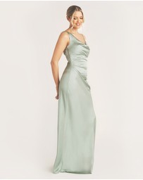 Six Stories - Cowl Front Asymmetrical Satin Bridesmaid Dress