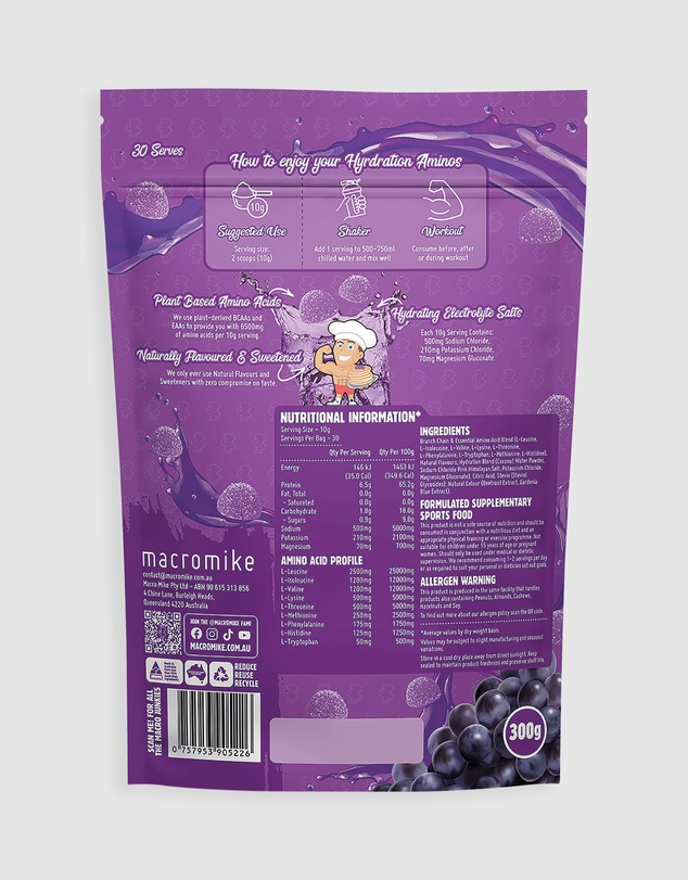 Macro Mike - Sour Grape Plant Based Hydration Aminos - 300g