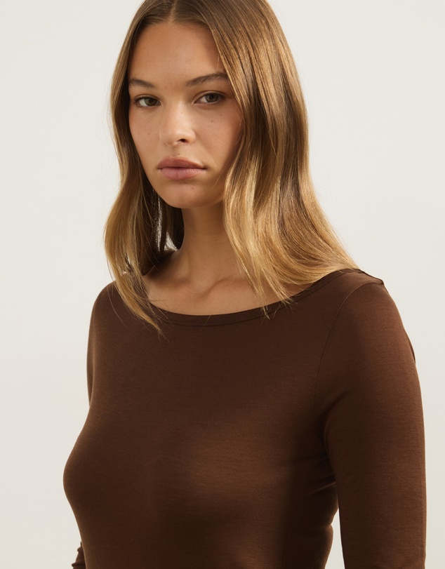 Atmos&Here - Wool Blend Boat Neck Long Sleeve Top
