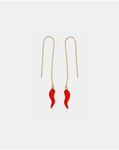 Zoe Olivia - 9K Gold Red Horn Threader Earings