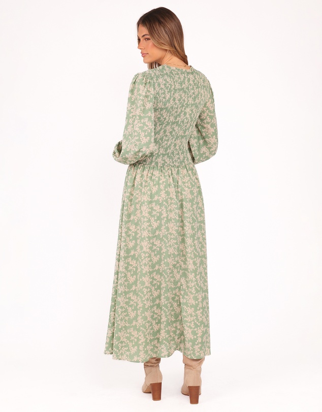 Petal & Pup - Ashara Long Sleeve Midi Dress - Green Floral