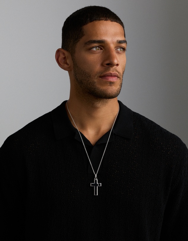Michael Hill - Onyx Cross Pendant in Silver with 65cm Cable Chain