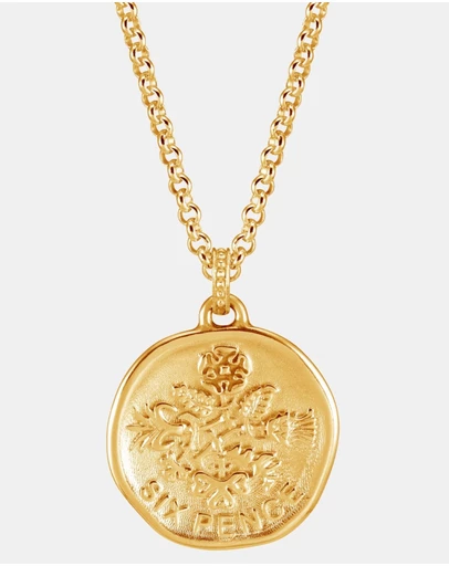 Dower & Hall - Men's Lucky Sixpence Talisman Necklace In Gold Vermeil