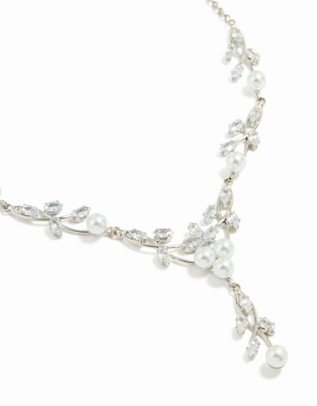 Lovisa - Silver Pearl Cubic Zirconia Y-Necklace