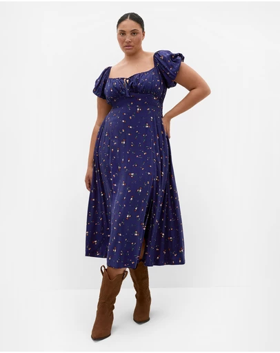 City Chic - Plus size Abbie Short Sleeve Ditsy Print Maxi Dress - navy