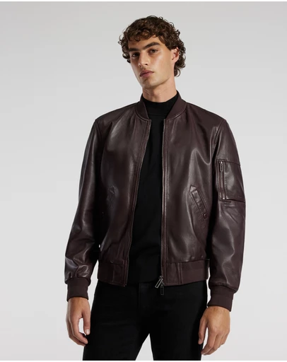 Calibre - Leather Bomber Jacket Wine