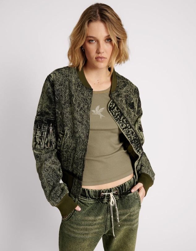 ONE TEASPOON - Black Khaki Denim Bomber Jacket