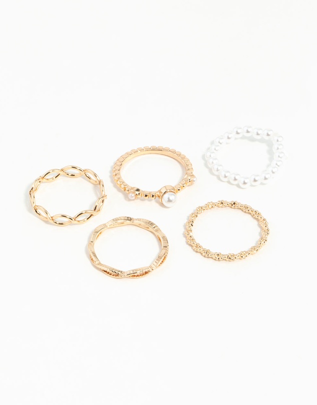 Lovisa - Gold Pearl & Twist Ring 5-Pack