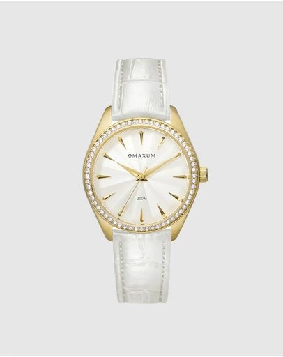 Maxum - Sydney - White Dial, Gold Tone Case & White Leather Band