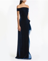 Carla Zampatti - Navy Velvet Organza Detail Gown