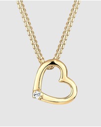 Elli Jewelry - Necklace Heart White Crystals 925 Sterling Silver Gold Plated