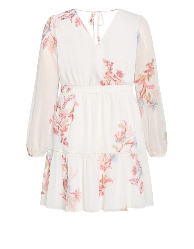 City Chic - Plus size Kiki Long Sleeve Print Mini Dress - ivory