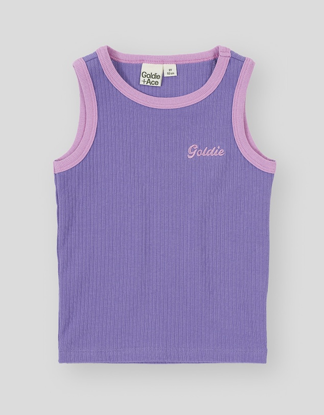 Goldie + Ace - Embroidered Colour Pop Rib Singlet - Babies-Kids