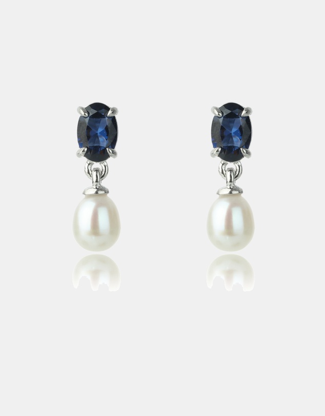Georgini - GEORGINI OCEANS WHITSUNDAYS FRESHWATER PEARL EARRINGS SAPPHIRE BLUE