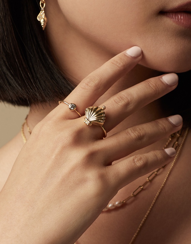 Wanderlust + Co - Sundaze Shell Gold Locket Ring