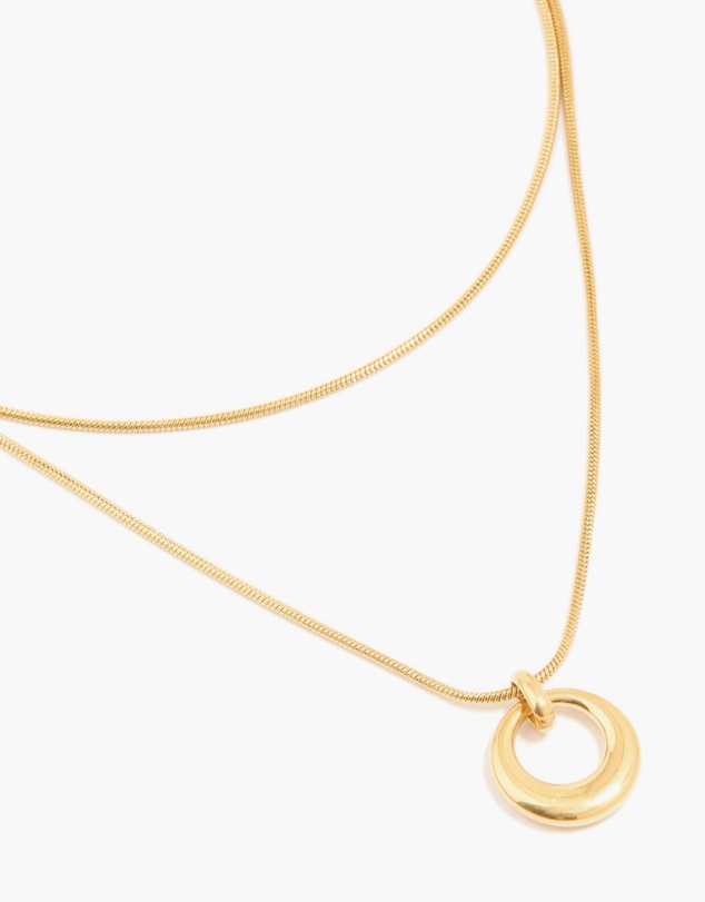 Lovisa - Waterproof Gold Plated Stainless Steel Snake Chain & Open Circle Pendant Layered Necklace