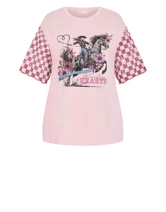 City Chic - Plus size Wrangling Hearts Oversized Tee - pink