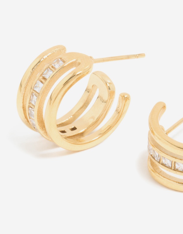 Lovisa - Waterproof Gold Plated Stainless Steel Cubic Zirconia Illusion Hoop Earrings